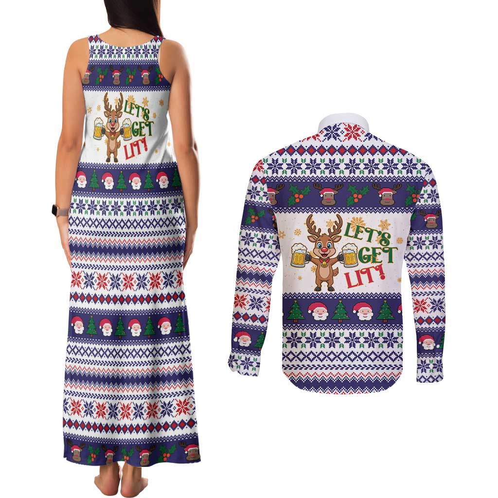 Reindeer Beer Christmas Couples Matching Tank Maxi Dress and Long Sleeve Button Shirt Xmas Holiday Patterns - Wonder Print Shop