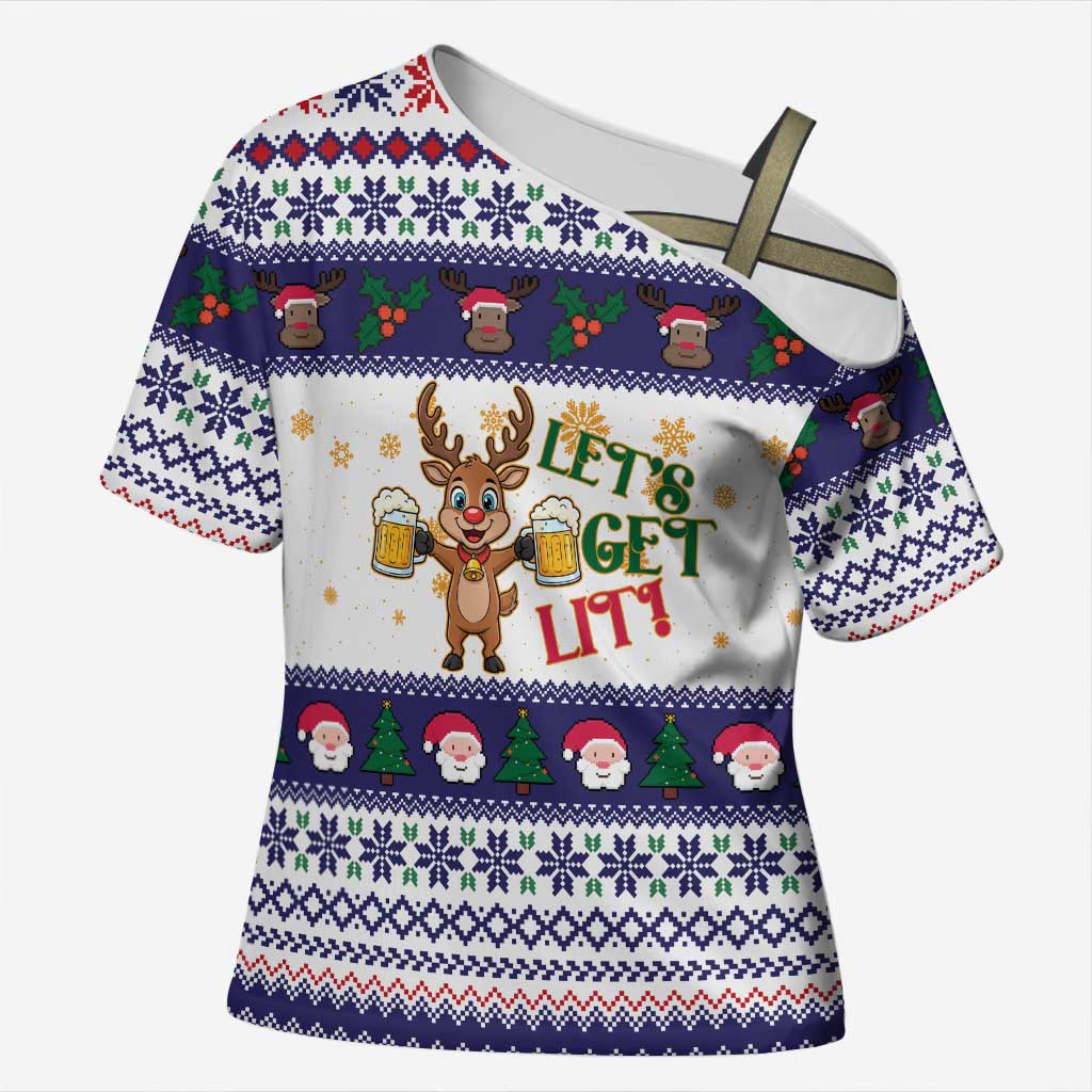 Reindeer Beer Christmas Cross Shoulder Shirt Xmas Holiday Patterns - Wonder Print Shop