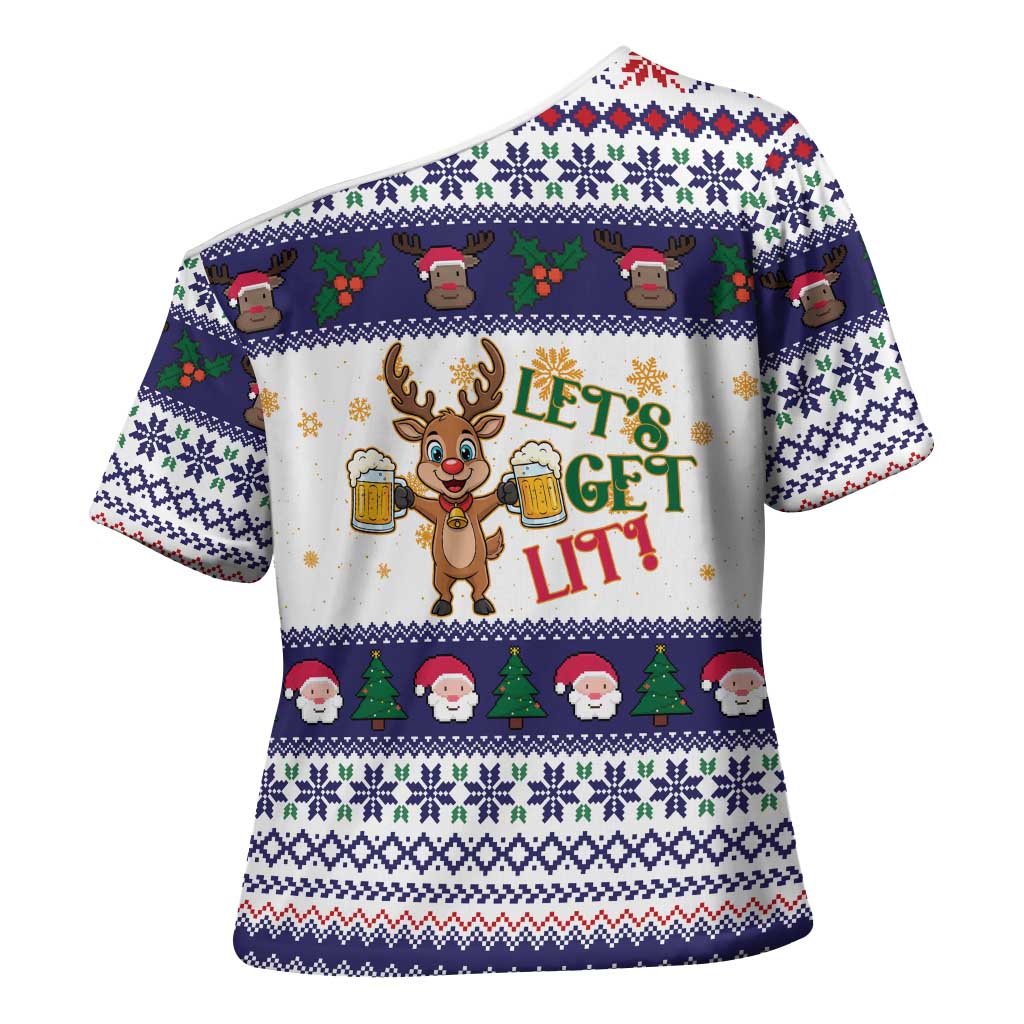 Reindeer Beer Christmas Cross Shoulder Shirt Xmas Holiday Patterns - Wonder Print Shop