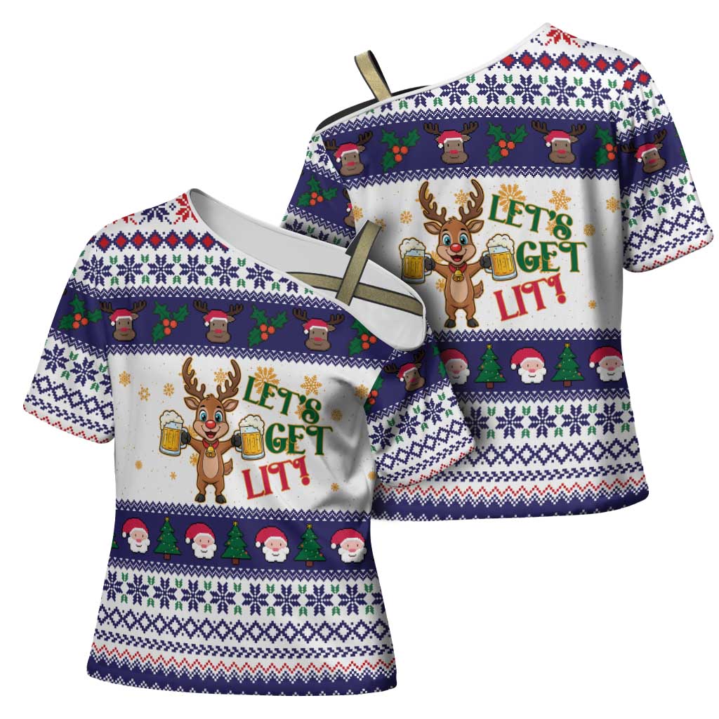 Reindeer Beer Christmas Cross Shoulder Shirt Xmas Holiday Patterns - Wonder Print Shop