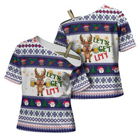 Reindeer Beer Christmas Cross Shoulder Shirt Xmas Holiday Patterns - Wonder Print Shop