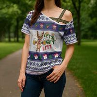Reindeer Beer Christmas Cross Shoulder Shirt Xmas Holiday Patterns - Wonder Print Shop