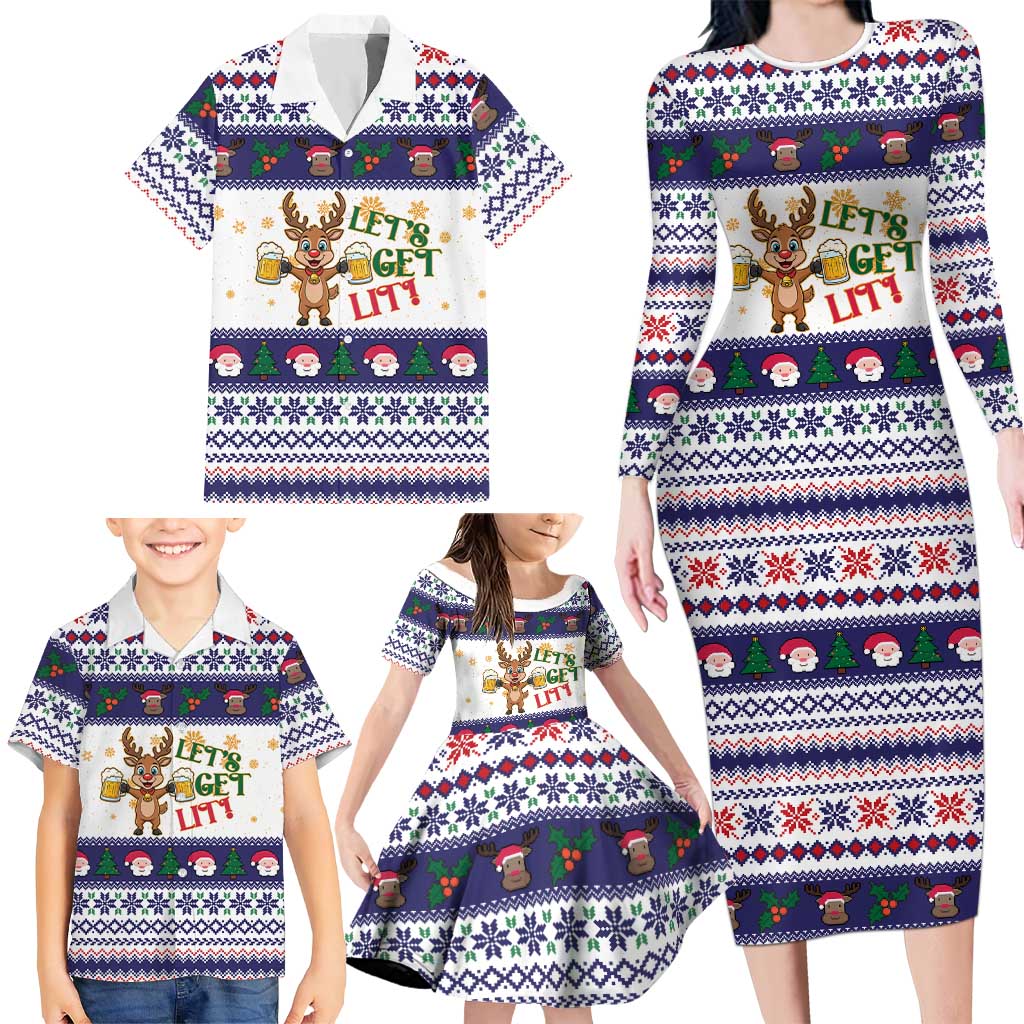 Reindeer Beer Christmas Family Matching Long Sleeve Bodycon Dress and Hawaiian Shirt Xmas Holiday Patterns - Wonder Print Shop
