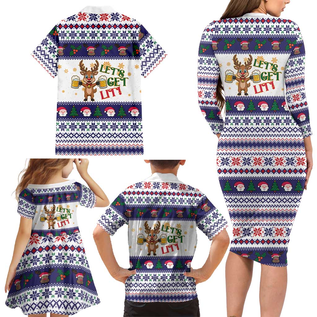 Reindeer Beer Christmas Family Matching Long Sleeve Bodycon Dress and Hawaiian Shirt Xmas Holiday Patterns - Wonder Print Shop
