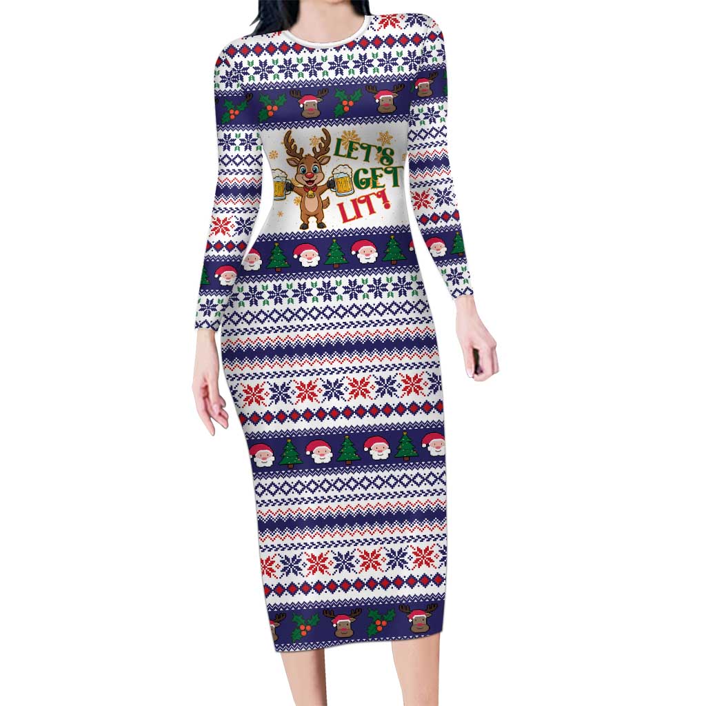 Reindeer Beer Christmas Family Matching Long Sleeve Bodycon Dress and Hawaiian Shirt Xmas Holiday Patterns - Wonder Print Shop
