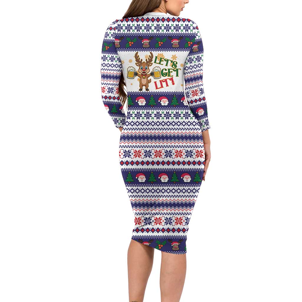 Reindeer Beer Christmas Family Matching Long Sleeve Bodycon Dress and Hawaiian Shirt Xmas Holiday Patterns - Wonder Print Shop