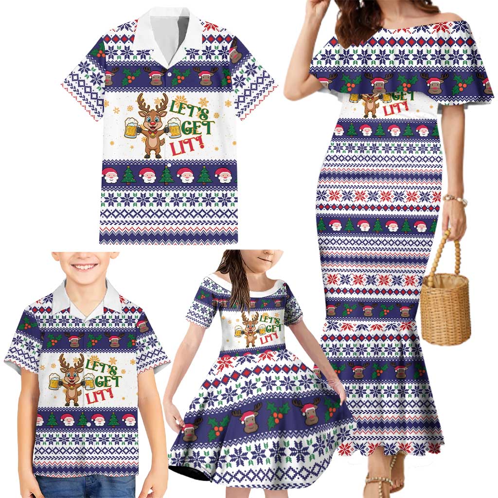 Reindeer Beer Christmas Family Matching Mermaid Dress and Hawaiian Shirt Xmas Holiday Patterns - Wonder Print Shop