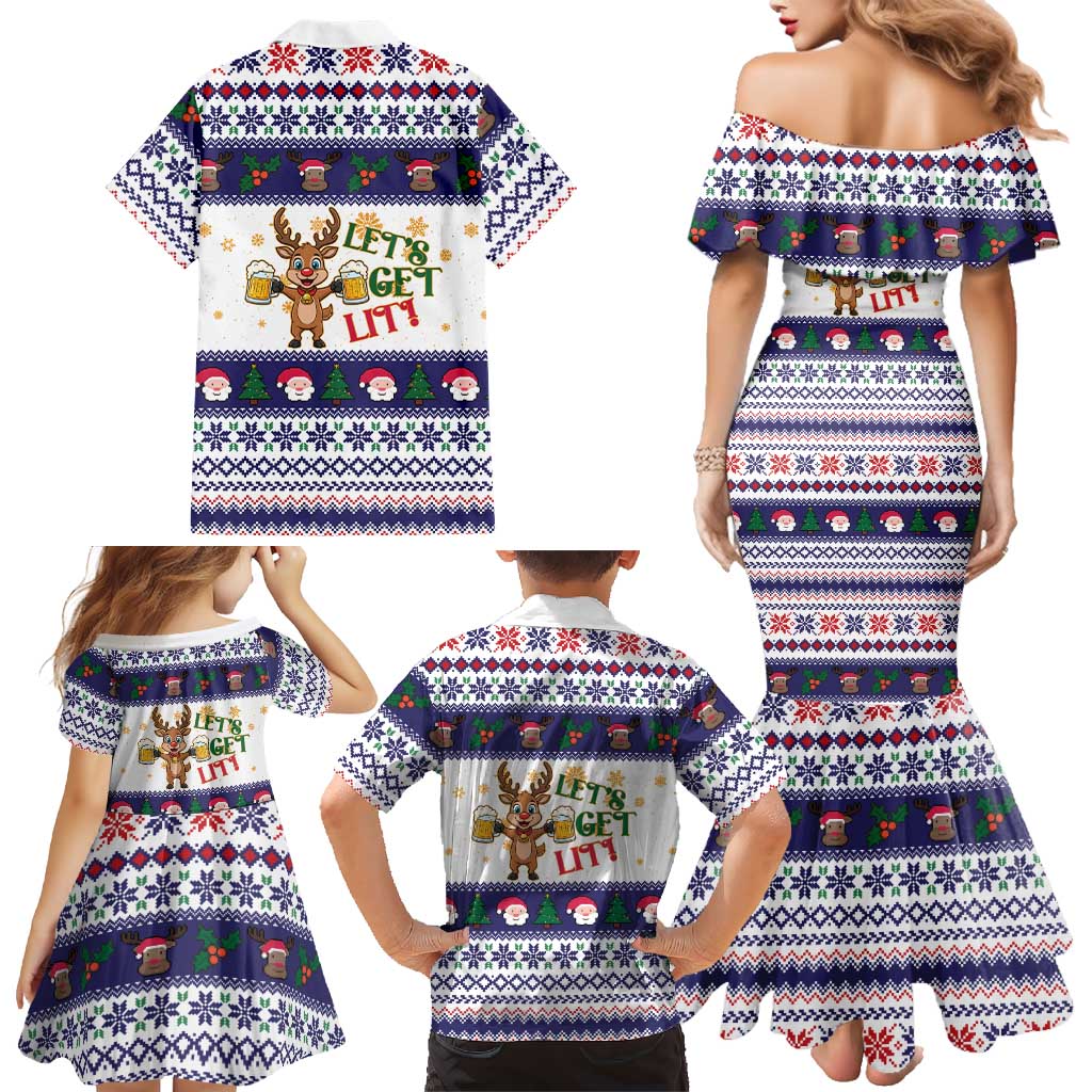 Reindeer Beer Christmas Family Matching Mermaid Dress and Hawaiian Shirt Xmas Holiday Patterns - Wonder Print Shop