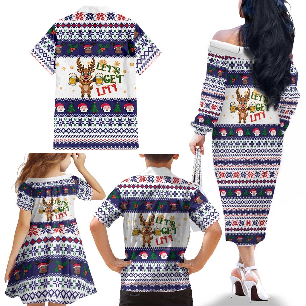 Reindeer Beer Christmas Family Matching Off The Shoulder Long Sleeve Dress and Hawaiian Shirt Xmas Holiday Patterns - Wonder Print Shop