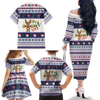 Reindeer Beer Christmas Family Matching Off The Shoulder Long Sleeve Dress and Hawaiian Shirt Xmas Holiday Patterns - Wonder Print Shop