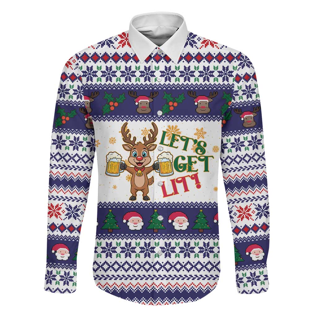 Reindeer Beer Christmas Family Matching Off The Shoulder Long Sleeve Dress and Hawaiian Shirt Xmas Holiday Patterns - Wonder Print Shop