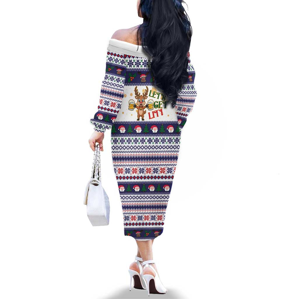 Reindeer Beer Christmas Family Matching Off The Shoulder Long Sleeve Dress and Hawaiian Shirt Xmas Holiday Patterns - Wonder Print Shop