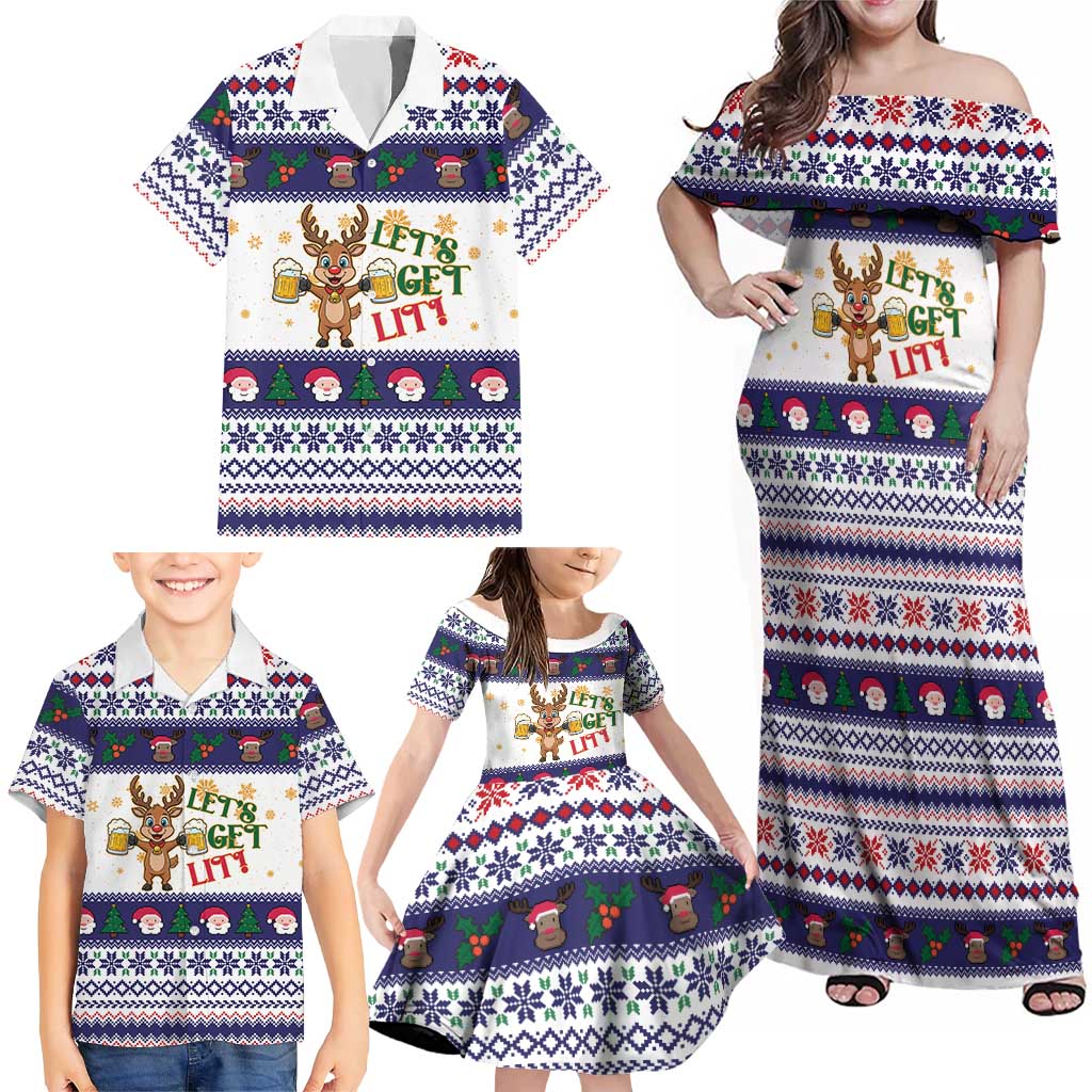Reindeer Beer Christmas Family Matching Off Shoulder Maxi Dress and Hawaiian Shirt Xmas Holiday Patterns - Wonder Print Shop
