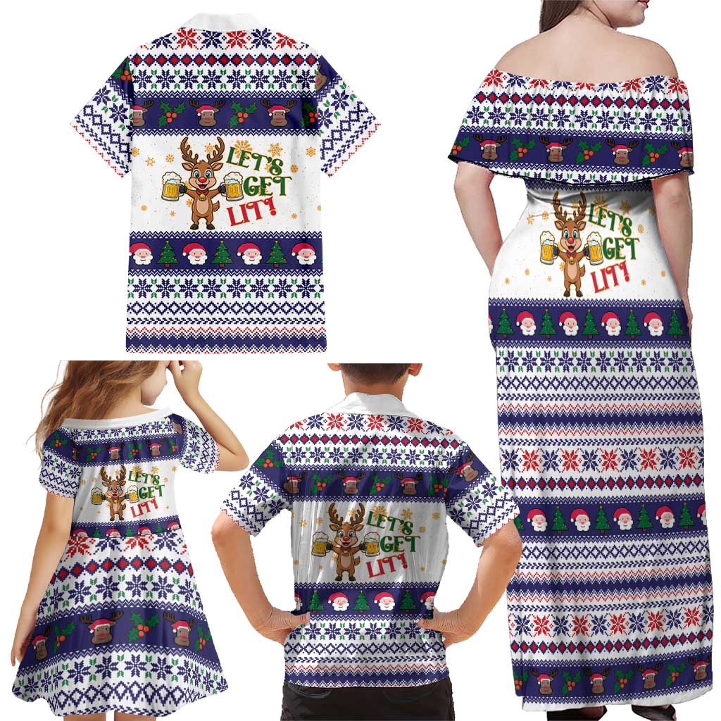 Reindeer Beer Christmas Family Matching Off Shoulder Maxi Dress and Hawaiian Shirt Xmas Holiday Patterns - Wonder Print Shop