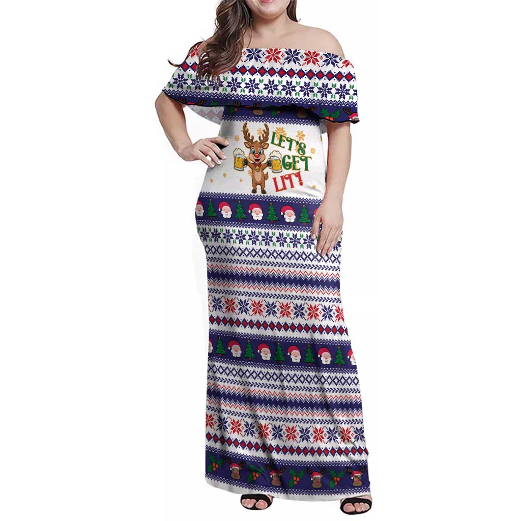 Reindeer Beer Christmas Family Matching Off Shoulder Maxi Dress and Hawaiian Shirt Xmas Holiday Patterns - Wonder Print Shop