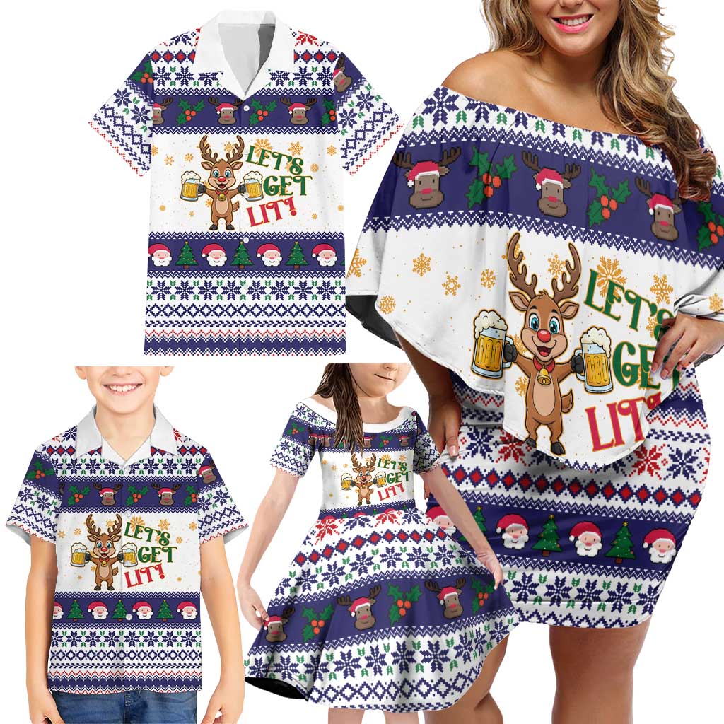 Reindeer Beer Christmas Family Matching Off Shoulder Short Dress and Hawaiian Shirt Xmas Holiday Patterns - Wonder Print Shop