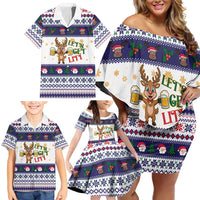 Reindeer Beer Christmas Family Matching Off Shoulder Short Dress and Hawaiian Shirt Xmas Holiday Patterns - Wonder Print Shop
