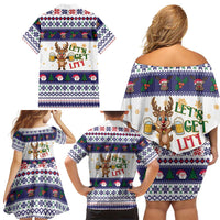 Reindeer Beer Christmas Family Matching Off Shoulder Short Dress and Hawaiian Shirt Xmas Holiday Patterns - Wonder Print Shop