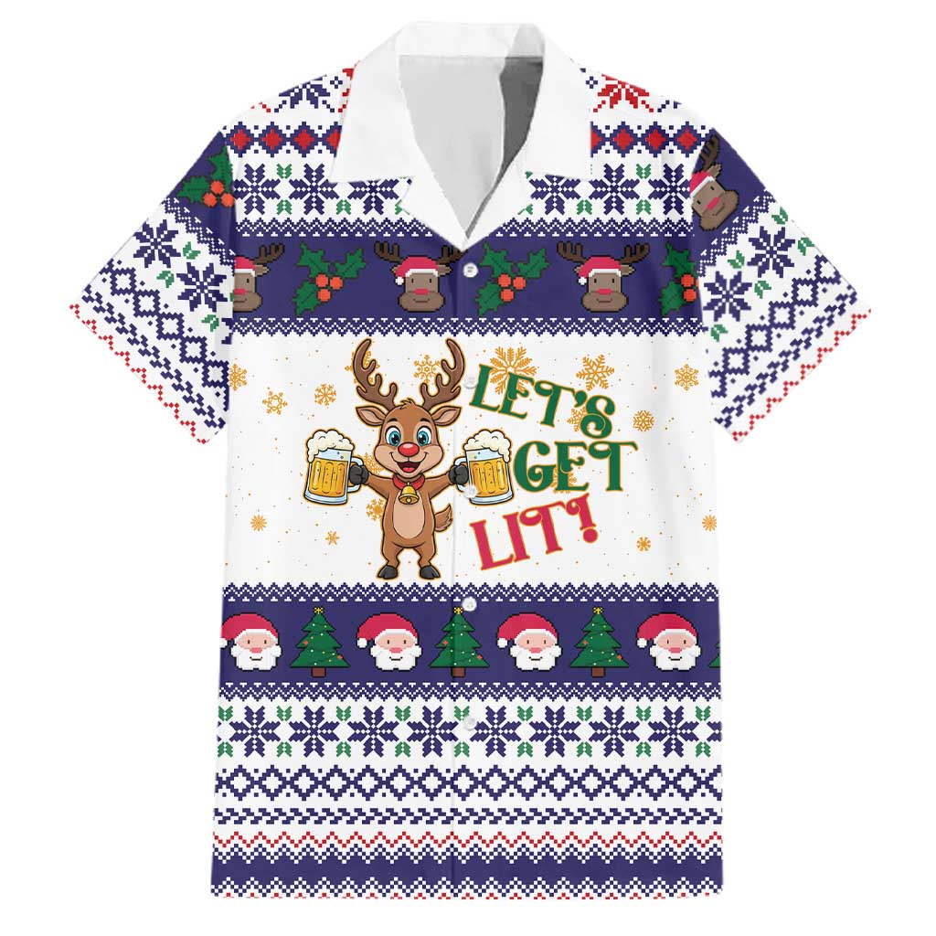 Reindeer Beer Christmas Family Matching Off Shoulder Short Dress and Hawaiian Shirt Xmas Holiday Patterns - Wonder Print Shop