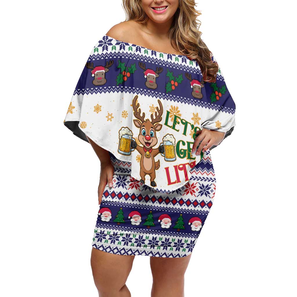 Reindeer Beer Christmas Family Matching Off Shoulder Short Dress and Hawaiian Shirt Xmas Holiday Patterns - Wonder Print Shop