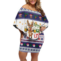 Reindeer Beer Christmas Family Matching Off Shoulder Short Dress and Hawaiian Shirt Xmas Holiday Patterns - Wonder Print Shop