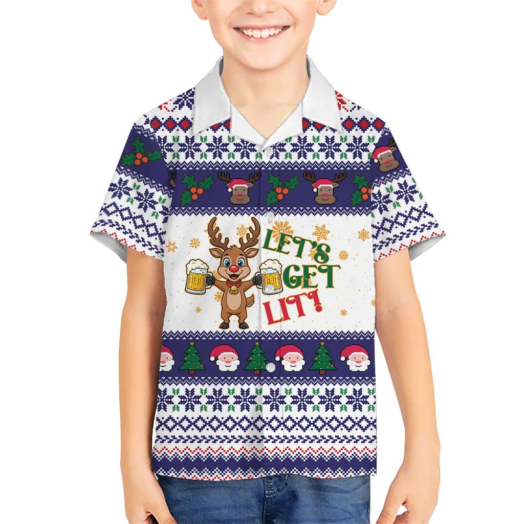 Reindeer Beer Christmas Family Matching Off Shoulder Short Dress and Hawaiian Shirt Xmas Holiday Patterns - Wonder Print Shop