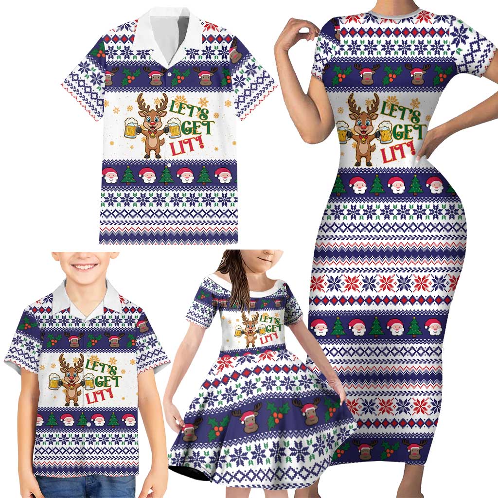 Reindeer Beer Christmas Family Matching Short Sleeve Bodycon Dress and Hawaiian Shirt Xmas Holiday Patterns - Wonder Print Shop