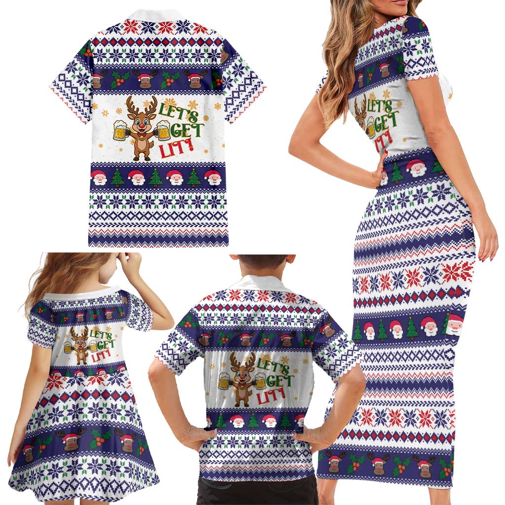 Reindeer Beer Christmas Family Matching Short Sleeve Bodycon Dress and Hawaiian Shirt Xmas Holiday Patterns - Wonder Print Shop