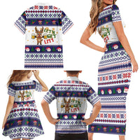 Reindeer Beer Christmas Family Matching Short Sleeve Bodycon Dress and Hawaiian Shirt Xmas Holiday Patterns - Wonder Print Shop