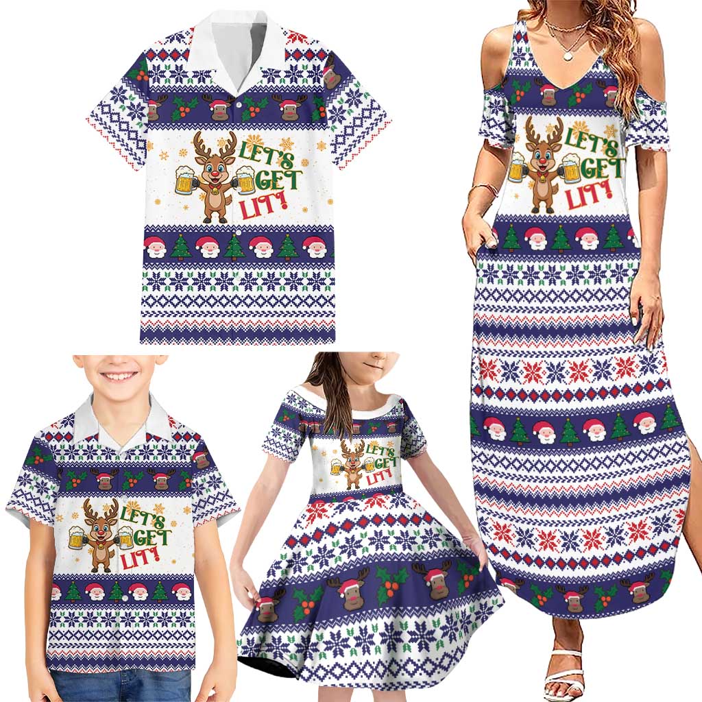 Reindeer Beer Christmas Family Matching Summer Maxi Dress and Hawaiian Shirt Xmas Holiday Patterns - Wonder Print Shop
