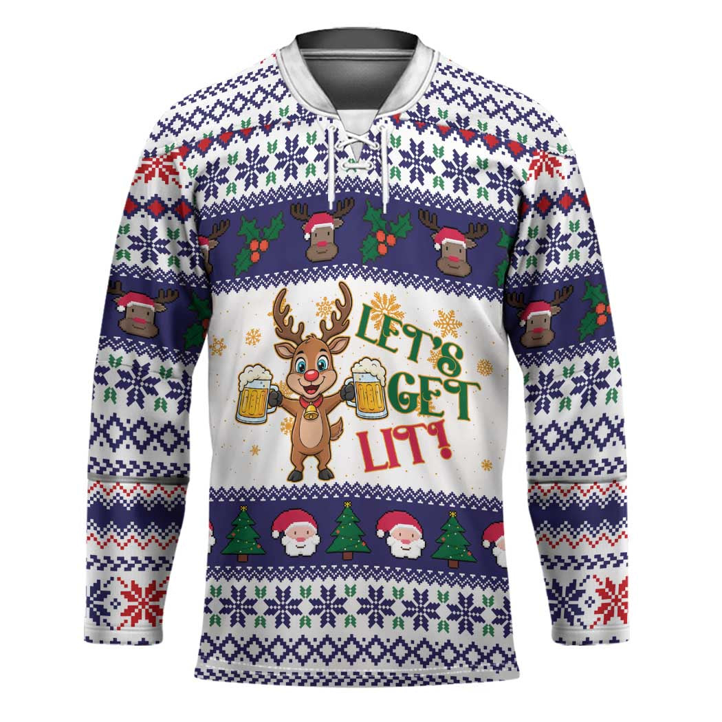 Reindeer Beer Christmas Hockey Jersey Xmas Holiday Patterns - Wonder Print Shop