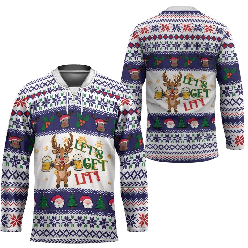 Reindeer Beer Christmas Hockey Jersey Xmas Holiday Patterns - Wonder Print Shop