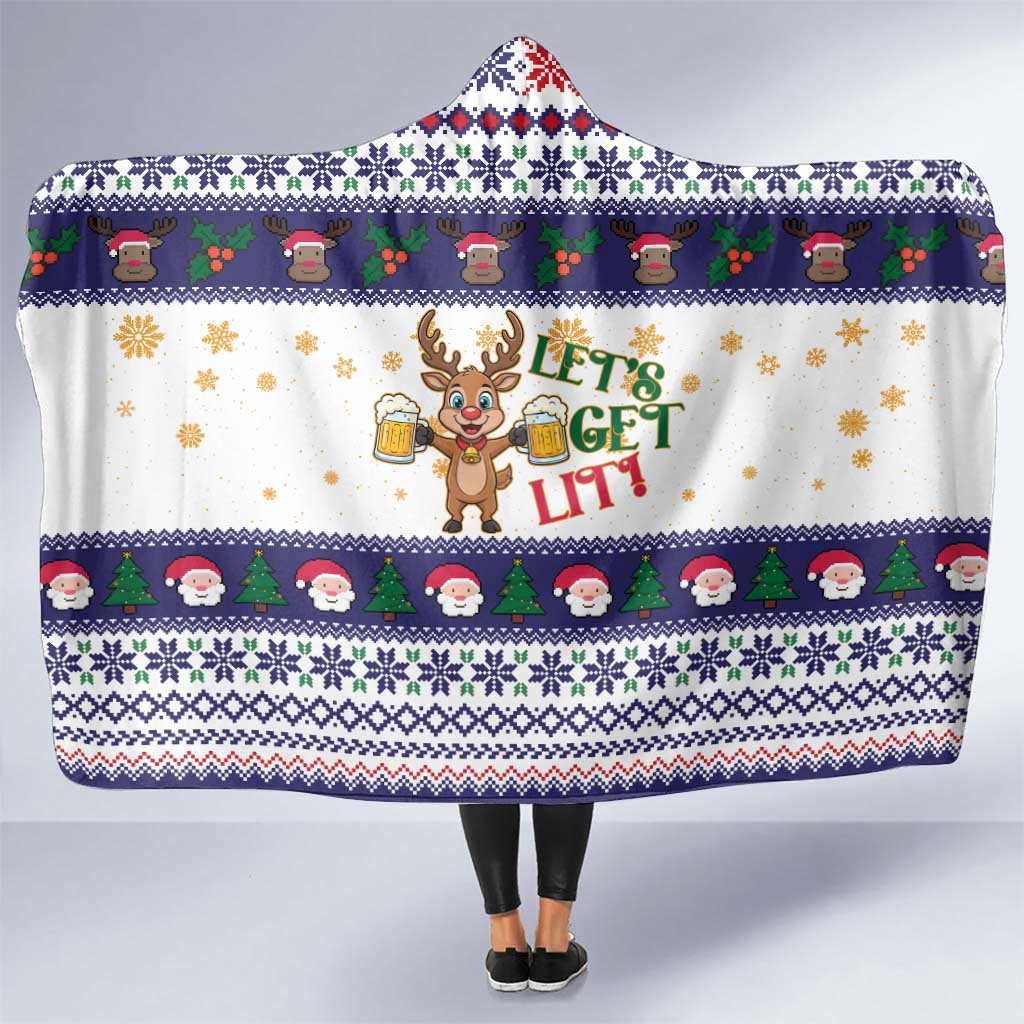 Reindeer Beer Christmas Hooded Blanket Xmas Holiday Patterns - Wonder Print Shop
