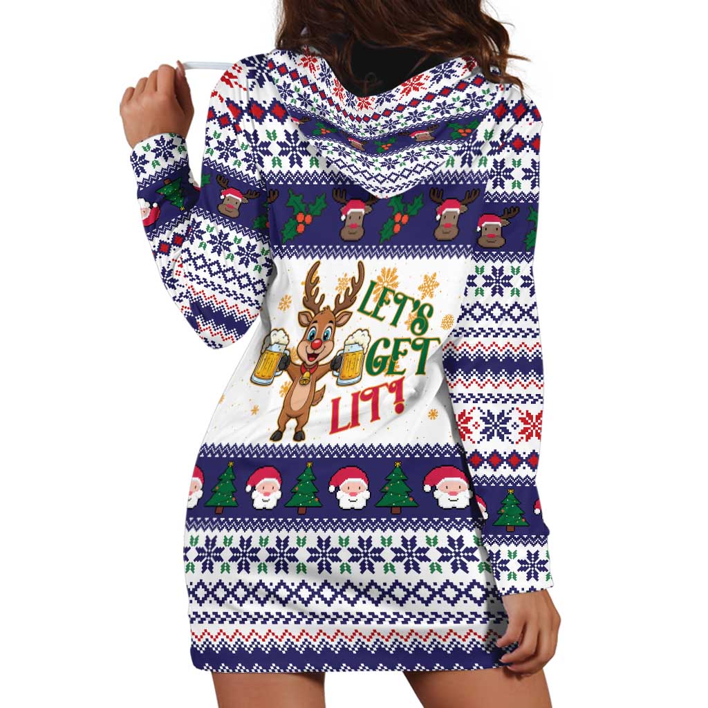 Reindeer Beer Christmas Hoodie Dress Xmas Holiday Patterns - Wonder Print Shop
