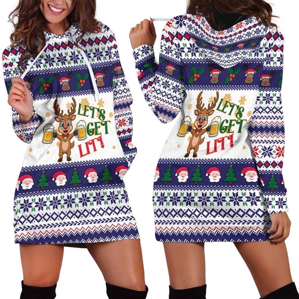 Reindeer Beer Christmas Hoodie Dress Xmas Holiday Patterns - Wonder Print Shop