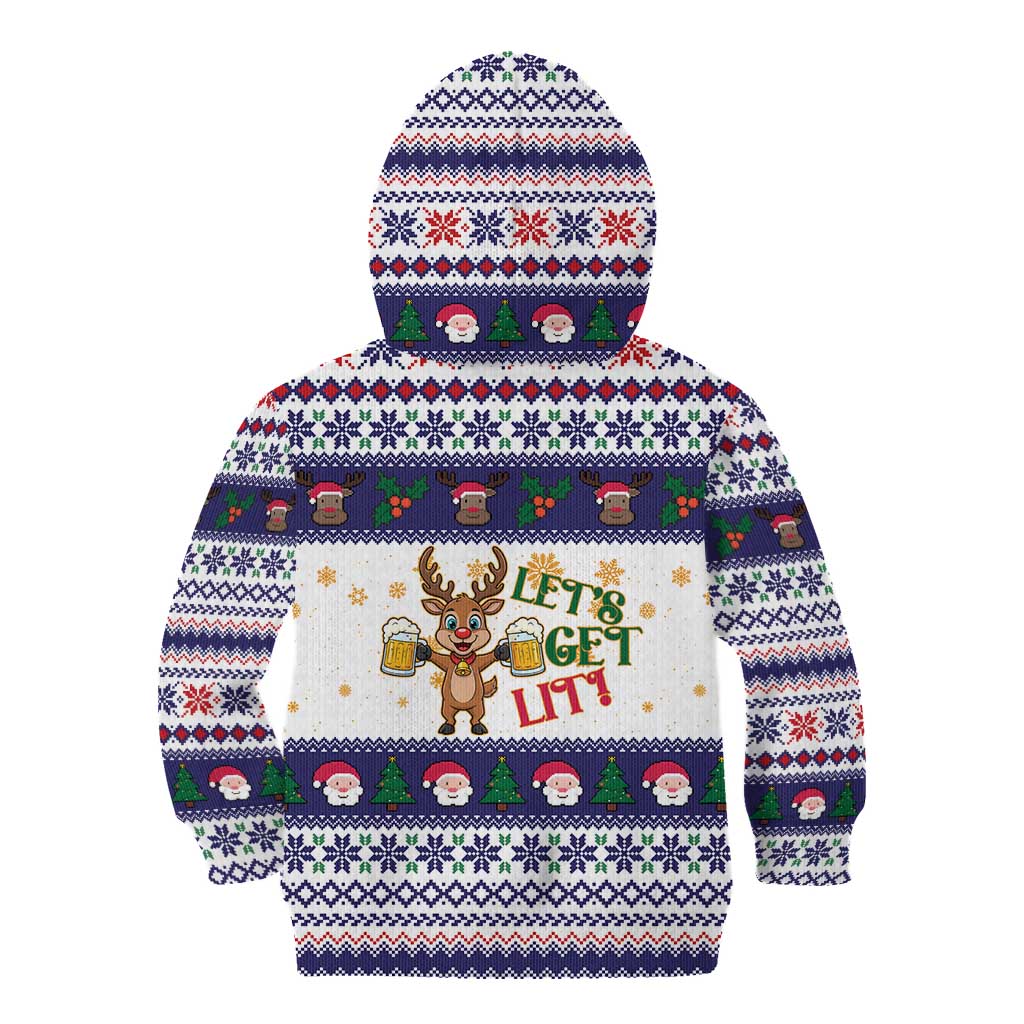 Reindeer Beer Christmas Kid Hoodie Xmas Holiday Patterns - Wonder Print Shop