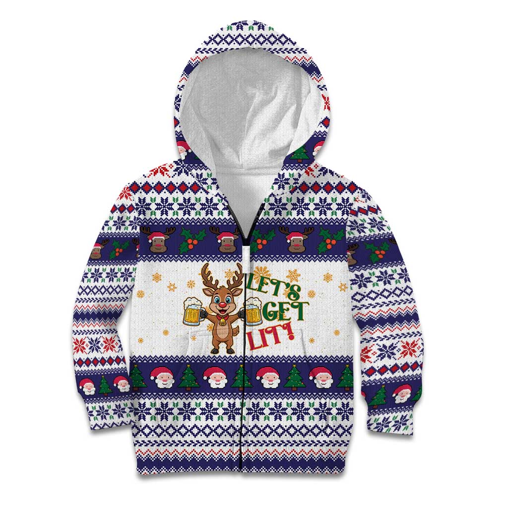 Reindeer Beer Christmas Kid Hoodie Xmas Holiday Patterns - Wonder Print Shop
