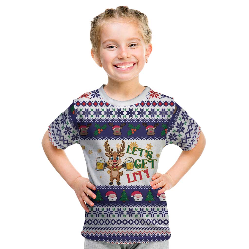 Reindeer Beer Christmas Kid T Shirt Xmas Holiday Patterns - Wonder Print Shop