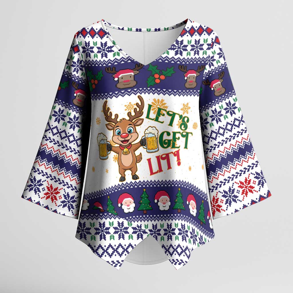 Reindeer Beer Christmas Kimono Sleeve Blouse Xmas Holiday Patterns - Wonder Print Shop