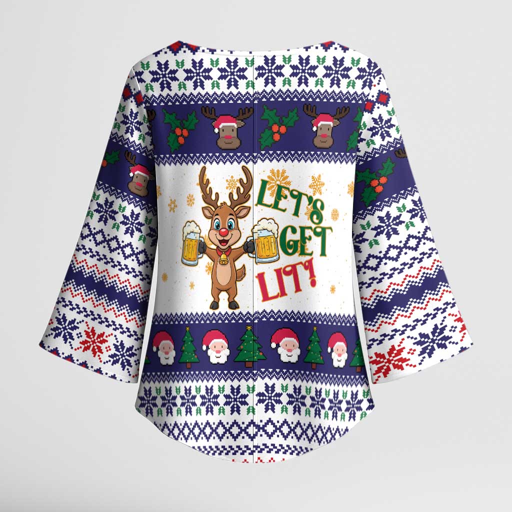 Reindeer Beer Christmas Kimono Sleeve Blouse Xmas Holiday Patterns - Wonder Print Shop