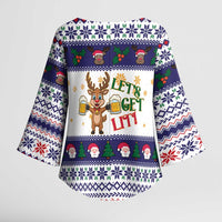 Reindeer Beer Christmas Kimono Sleeve Blouse Xmas Holiday Patterns - Wonder Print Shop