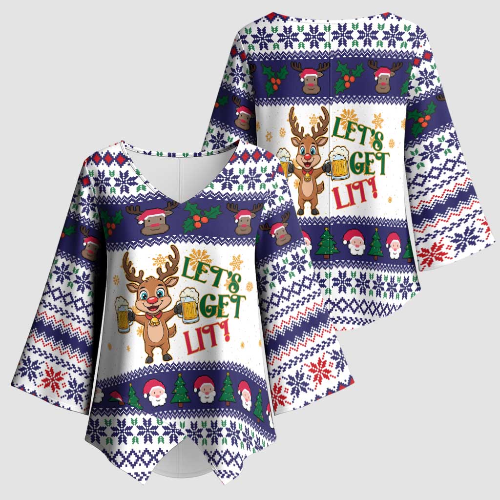 Reindeer Beer Christmas Kimono Sleeve Blouse Xmas Holiday Patterns - Wonder Print Shop