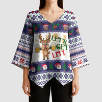 Reindeer Beer Christmas Kimono Sleeve Blouse Xmas Holiday Patterns - Wonder Print Shop