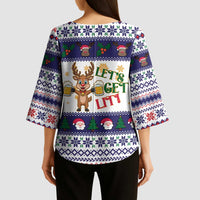 Reindeer Beer Christmas Kimono Sleeve Blouse Xmas Holiday Patterns - Wonder Print Shop