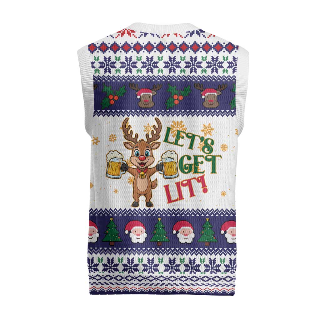 Reindeer Beer Christmas Knitted V-Neck Vest Xmas Holiday Patterns - Wonder Print Shop
