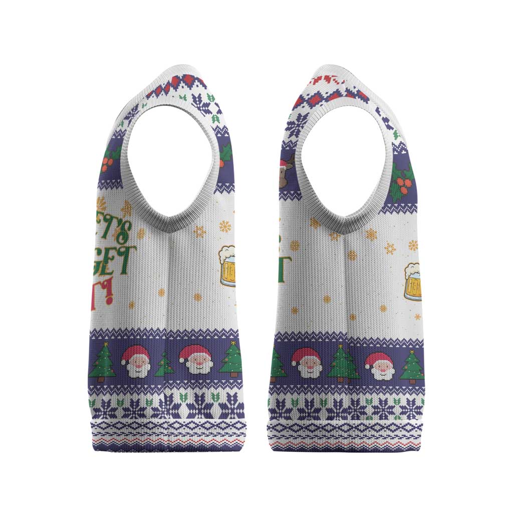 Reindeer Beer Christmas Knitted V-Neck Vest Xmas Holiday Patterns - Wonder Print Shop