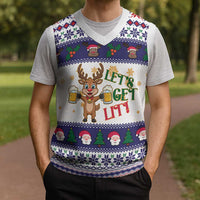 Reindeer Beer Christmas Knitted V-Neck Vest Xmas Holiday Patterns - Wonder Print Shop