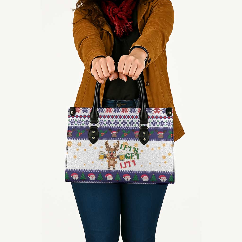 Reindeer Beer Christmas Leather Bag Xmas Holiday Patterns - Wonder Print Shop