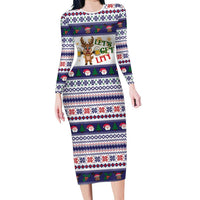 Reindeer Beer Christmas Long Sleeve Bodycon Dress Xmas Holiday Patterns - Wonder Print Shop