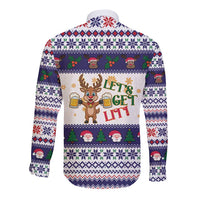 Reindeer Beer Christmas Long Sleeve Button Shirt Xmas Holiday Patterns - Wonder Print Shop